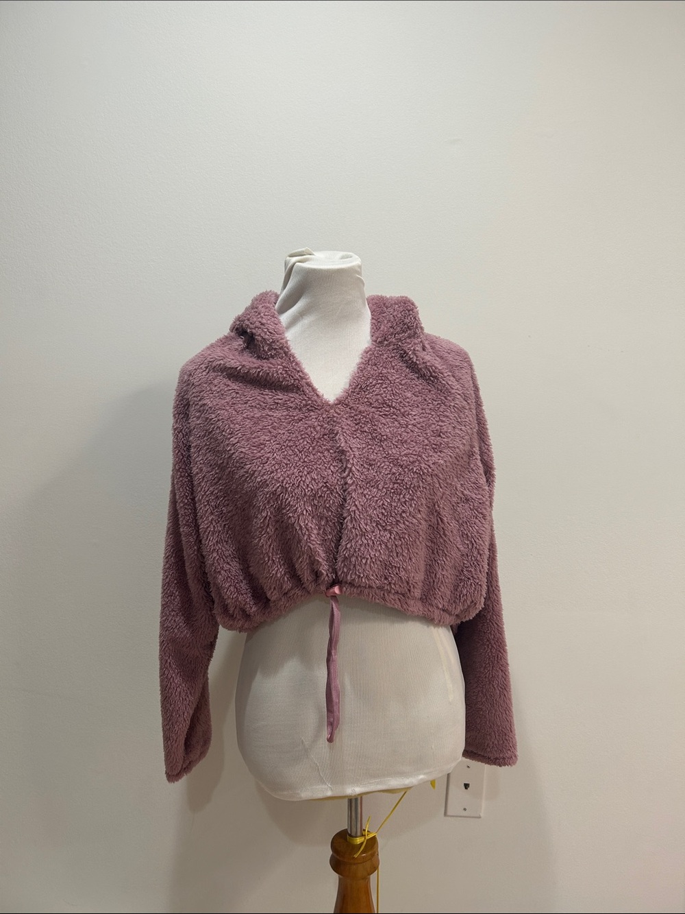 Urban Outfitters Plush Hooded Cropped Sherpa Sweater in Mauve
